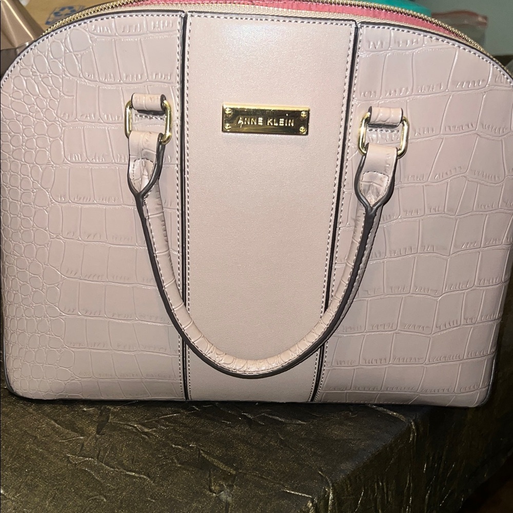 Anne Klein Light Pink Croc-Embossed Satchel